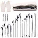 Rustark 23Pcs Stainless Steel Lab Spatula Micro Spatula Lab Sampling Scoop Long Sampling Spoon Assortment Kit for Reagent Laboratory Powders Gel