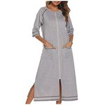 Cotton Sleepwear Zipper Ladies Dressing Gown Bath Robe Knee Length Loungewear Lightweight Sleepwear 3/4 Sleeve Solid Color Ladies Housecoat Warm And Cosy Kimono Bathrobe