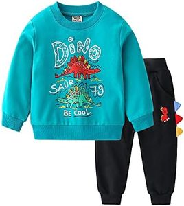 Volunboy Ragazzi Dinosauro Felpa Set, Lungo Stampato Tuta Jogging Pantaloni 2 Pezzi Completo(Blu,4-5 anni,Taglia 120)