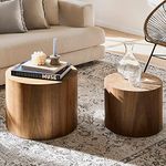 kevinplus Modern Mid-Century Small Coffee Table Wood Round Side Table Nesting End Table Set of 2 for Living Room Bedroom Office (Walnut - Round)