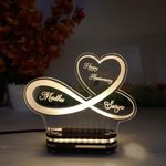 lampees Personalized 3D Illusion LED Table Lamp | Heart Shape Customized Name Lamp for Couple Gift Anniversary, Wedding, Marriage, Valentine Day (Warm White)(LV-013)