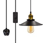 Vintage Industrial Bronze Plug in Pendant Light Shade,E27 Lamp Holder with Switch Suspended Pendant Light Fitting Kit,6M Cable Retro Hanging Lamp,Rustic Plug in Ceiling Light Fixture,for Garage Cafe