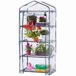 4 Tier Walk In Greenhouse – Compact Green House with 4 Shelves and Weatherproof PVC Plastic Cover – Plant House/Grow House for Garden and Outdoor – Roll up Zip Panel Door – Easy No Tool Assembly