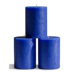 CANDWAX 3x4 Pillar Candles Set of 3 - Decorative Candles Unscented and No Drip Candles - Ideal as Wedding Candles or Large Candles for Home Interior - Blue Candles