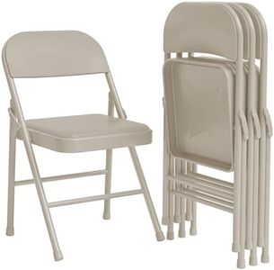 GAOMON Folding Chairs Set of 4, PU Upholstered Foldable Chairs with Metal Frame Hold Up to 350 Pounds, Portable Beige Folding Chairs Suitable for Dining Room, Living Room, Office, Camping-Beige