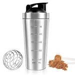 Gobesty Protein Shaker Bottle 750ml, Stainless Steel Protein Shaker Cup, Gym Shaker Bottle, Protein Mixer Shaker Supplement Bottle with Mixball, Leak Proof Metal Sports Water Bottle for Men&Women