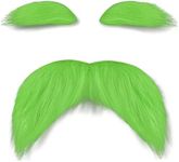 Green Mustache and Eyebrows, Funny Halloween Costume Accessories, Stick-on Fake Green Mustaches Bushy Eyebrows, Christmas Costumes for Adults