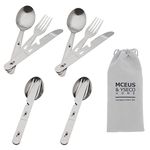 4-in-1 Camping Utensils Hiking Cutlery Set for 4, Portable Stainless Steel Flatware Spoon Fork, Knife & Bottle Opener Combo pack for Picnic Travel, Barbecue, Backpack Outdoor Gear with Carrying Bag