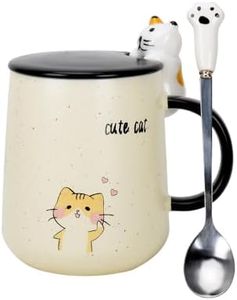 Taza Gato Cerámico Café taza,Linda Hecho a mano Té Tazas con Tapa y Cuchara,Único Caliente chocolate Novedad tazas, Navidad Jarra Regalo, Cumpleaños por Muchachas