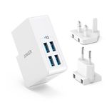 Anker USB Plug 5.4A/27W 4-Port , Wall Charger, PowerPort 4 Lite with Interchangeable UK and EU Travel Charger, Adapter for iPhone XS/XS Max/XR/X/8,Galaxy S8/Note 3,iPad Air 2/mini 3,and More