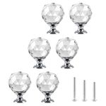 OctinPris 6pcs Clear Crystal Glass Door Knobs Round Diamond Wardrobe Doorknob Ball-Shape Drawer Wardrobe Pull Knob Diamond Shaped Handles for Cupboard Cabinet Dresser in Bathroom Kitchen Office ect