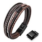 Speroto Mens Bracelet, Adjustable Premium Leather Bracelet for Men in Black and Brown with Stainless Steel Magnetic Clasp, Multi-Layer Braided Genuine Leather Bracelet Gift Idea for Men/Women