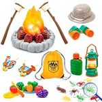 Camping Toys for Kids - Pretend Campfire for 3 4 5 6 7 Year Old Boys Girls - Pretend Play with Toy Campfire/Play Food/Oil Lantern/Kids Explorer Kit