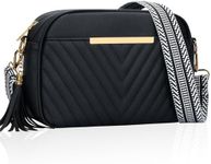 KKXIU 10” Large Size Quilted Crossbody Bag for Women Vegan Leather Handbags Stylish Shoulder Purse with Tassel, F-black