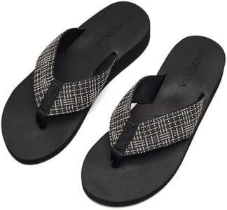 MEGNYA Vegan Waterproof Fabric Upper Sandals with Wadable Straps, Classic Supportive Travel Flip-Flops for Flat Feet, Rebound Yoga Mat Casual Flip FlopsUltralight Black White Size 9