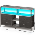 Rolanstar TV Stand with Power Outlets and LED Light, 4 Fabric Drawers Entertainment Center for 32/45/55 inch TVs, Media Console with Storage for Living Room or Bedroom, Greige