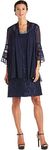 R&M Richards Womens Plus Lace Overlay Knee Length Two Piece Dress Navy 18W