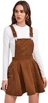 MakeMeChic Women's Corduroy Adjustable Straps Pleated Mini Pinafore Overall Dress Brown M