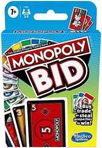 Hasbro F1699 Monopoly Bid Card Game – Quick Playing for 4 Players and easy to learn- buy, trade, or steal properties – Fun Family Games for Kids- Ages 7+