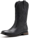 vodvob Cowboy Boots for Men Classic Embroidered Western Boots Slip Resistant Square Toe Chunky Heel Ankle Boots Durable and Fashionable Retro Short Boots