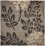 SAFAVIEH Florida Shag Collection Area Rug - 6'7" Square, Smoke & Dark Brown, Floral Design, Non-Shedding & Easy Care, 1.2-inch Thick Ideal for High Traffic Areas in Living Room, Bedroom (SG456-7928)