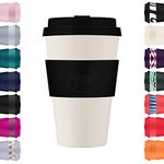 Ecoffee Cup 14oz 400ml Reusable Eco-Friendly 100% Plant Based Coffee Cup with Silicone Lid & Sleeve - Melamine Free & Biodegradable Dishwasher/Microwave Safe Travel Mug, Black Nature