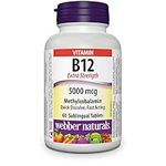 Webber Naturals Vitamin B12 5000 mcg, Extra Strength, Quick Dissolve, 60 Tablets, Supports Energy Production and Metabolism