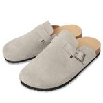 WINSEAD Clogs for Women Men Dupes Unisex Slip-on Potato Shoes Footbed Suede Cork Clogs and Mules, Stone, 6 Wide Women/4.5 Wide Men