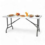 WONDERPLAST Hugo 5 FT Foldable and Portable High Density Polymer Table for Indoor Outdoor Travel Picnic Party Dining Camping Tables and Multipurpose - White Color