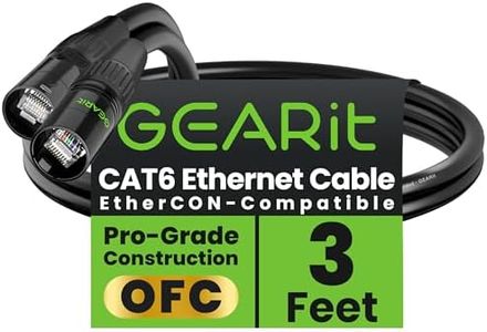 GearIT CAT6 Ethernet Cable, EtherCON-Compatible RJ45 Connectors for Pro Audio, Aluminum Shielded, Oxygen Free Copper - Black