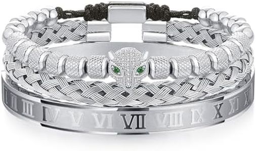WFYOU 3PCS Stainless Steel Imperial Crown Bracelets for Men Gold Roman Numeral Bangle Bracelet Adjustable Cuff Bracelet Mens Luxury Jewelry Gifts, Large, metal, stainless-steel