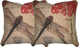 DaDa Bedding Dragonfly Dream Woven Decorative Pillows Set of 2-18x18 Inches