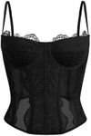 Dealmore Womens Summer Lace Bustier Mesh Sexy Vintage Spaghetti Strap Open Back Boned Corset Going Out Party Crop Top, Black, X-Large