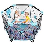 Hadwin Baby Playpen, Foldable and Portable Play Yard for Baby Toddlers, Activity Centre with Breathable Mesh and Storage Bag，Indoor&Outdoor Safe Playard, 6 Panel