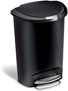 simplehuman 50 Liter / 13 Gallon Semi-Round Kitchen Step Trash Can with Secure Slide Lock, Black Plastic