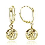 Yellow Gold Flashed Sterling Silver 10mm Diamond-Cut Beads Dangle Leverback Earrings