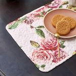 DaDa Bedding Romantic Roses Floral Dining Table Placemats - Set of 4-Pieces Quilted Cotton Garden Cottage Pink Red Blossoms Garden - Lovely Decorative Kitchen Tea Time Mats - 13” x 19”