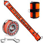 5ft Red Scuba Diving Open Bottom Surface Marker Buoy (SMB) with 98ft Finger Spool Alloy Dive Reel and Double Ended Bolt Clip - Gray