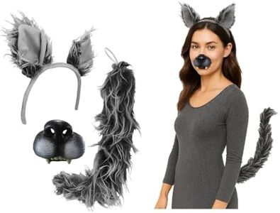 Nicky Bigs Novelties Adult Grey Werewolf Big Bad Wolf Ears Headband And Tail Mini Nose Mask Costume Set, Gray, One Size