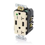 Leviton T5832-HGT 20-Amp Hospital Grade USB Charger/Tamper-Resistant Duplex Receptacle, Lt. Almond