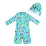 upandfast Baby Girl One Piece Swimwear Suits with Sun Hat Infant Swimsuits UPF 50+ Sun Protection (Green, 12-18 Months)