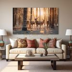 The Castle Decor-A deer stands near stream Sunrise Set of 5 Big Size (27x48) Multiple Frames Wall Art Painting for living room,Bedroom,Drawing room,Hotels-Wooden Framed-Digital Painting