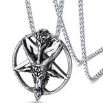 FaithHeart Baphomet Satanic Pendant Mens Necklace Stainless Steel Devil Symbol Pentagram Goat Jewellery Amulet Gifts for Boys