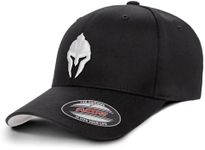 Dion Wear Men's Baseball Cap Spartan Warrior, Mid Profile, Black Hat with White, Small/Medium