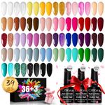 39Pcs Gel Nail Polish Set, comozon 36 Colors All Seasons Gel Polish Set with Glossy& Matte Gel Top Coat No Wipe Base Coat, Popular Classic Colors Glitter Gel Nail Polish Gift For Women DIY Home