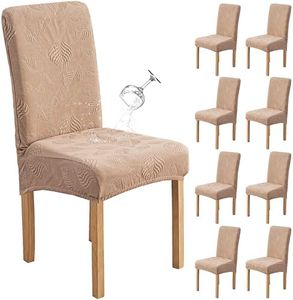 Genina Waterproof Dining Chair Covers Set of 8,Stretch Dining Room Chair Slipcovers with Leaf Jacquard,Removable Kitchen Chair Protector for Home,Restaurant,Banquet-Khaki