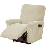 Beacon Pet 4 Pieces Stretch Recliner Slipcovers,Thick Jacquard Reclining Chair Covers Washable Spandex Sofa Couch Cover Anti-Slip Furniture Protector Couch with Elastic Bottom&Side Pocket(Beige)