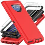 YKHJKLEC for Samsung Galaxy Note 9 Case with 2Pcs [Self Healing Flexible TPU Screen Protector & Camera Lens Protector] Military Grade 3 in 1 Heavy Duty Case for Galaxy Note 9 6.4 inch (Red/Black)