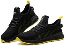 SPIEZ Unisex Safety Trainers with Protective Toe Cap, Puncture Proof Work Shoes for Men and Women, Breathable Safety Sneakers for Work and Daily Wear, Size 5 UK, Black/Yellow