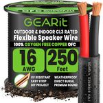 GearIT Outdoor Speaker Wire OFC 2x1.5mm≤ (76.2 Meters - Black) Oxygen-Free Copper - Hi-Fi Audio Cable for Direct Burial in Ground/In-Wall / CL3 CL2 Rated / 2-Conductors - 16 Gauge AWG, 250 Feet
